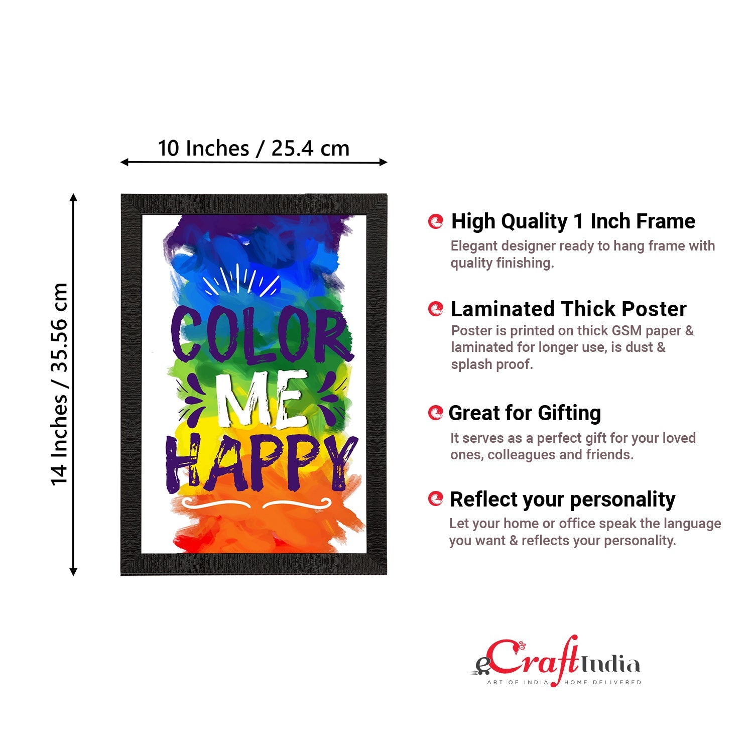 "Color Me Happy" Quirky Quotes Satin Matt Texture UV Art Painting Kafalo