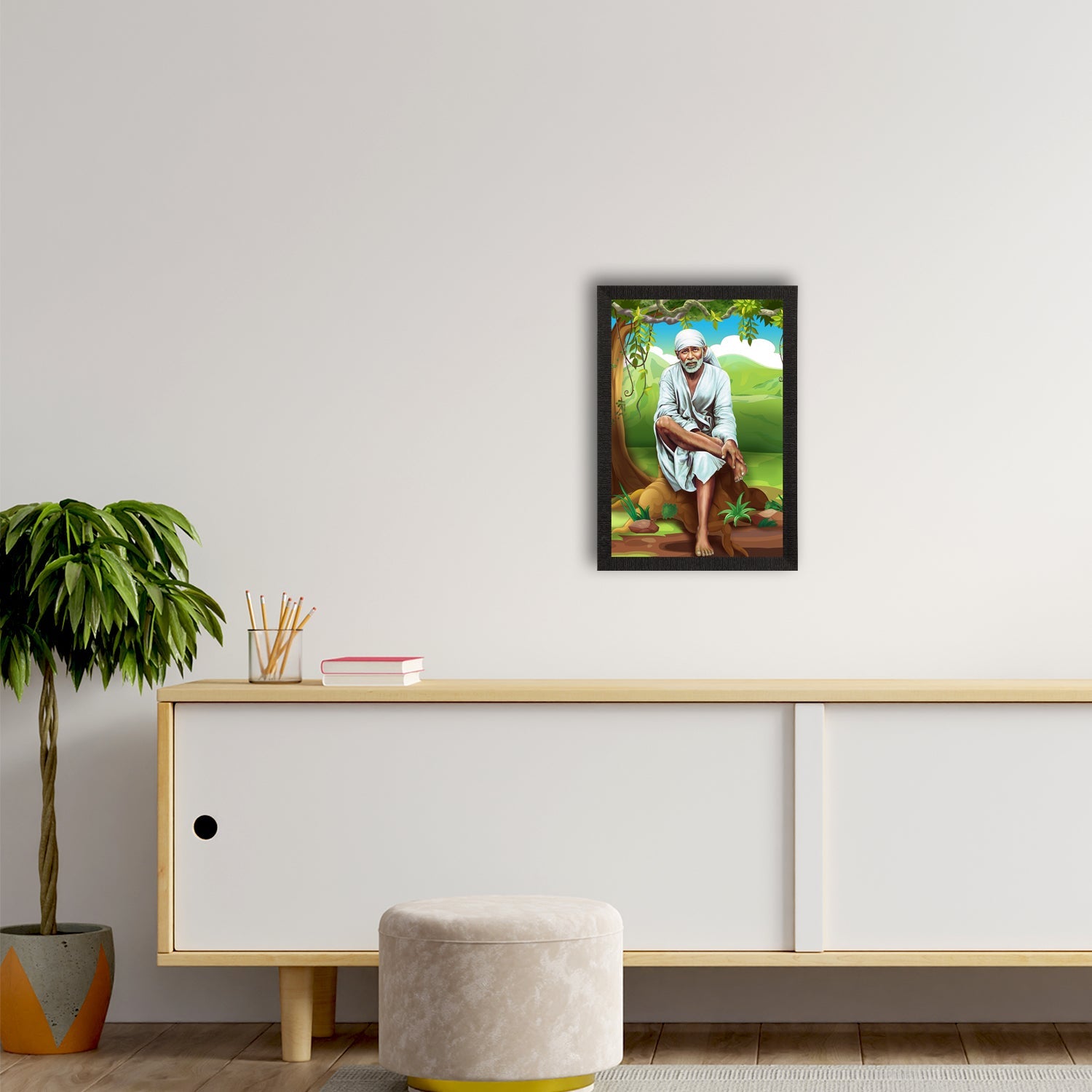 Sai Baba Satin Matt Texture UV Art Painting Kafalo