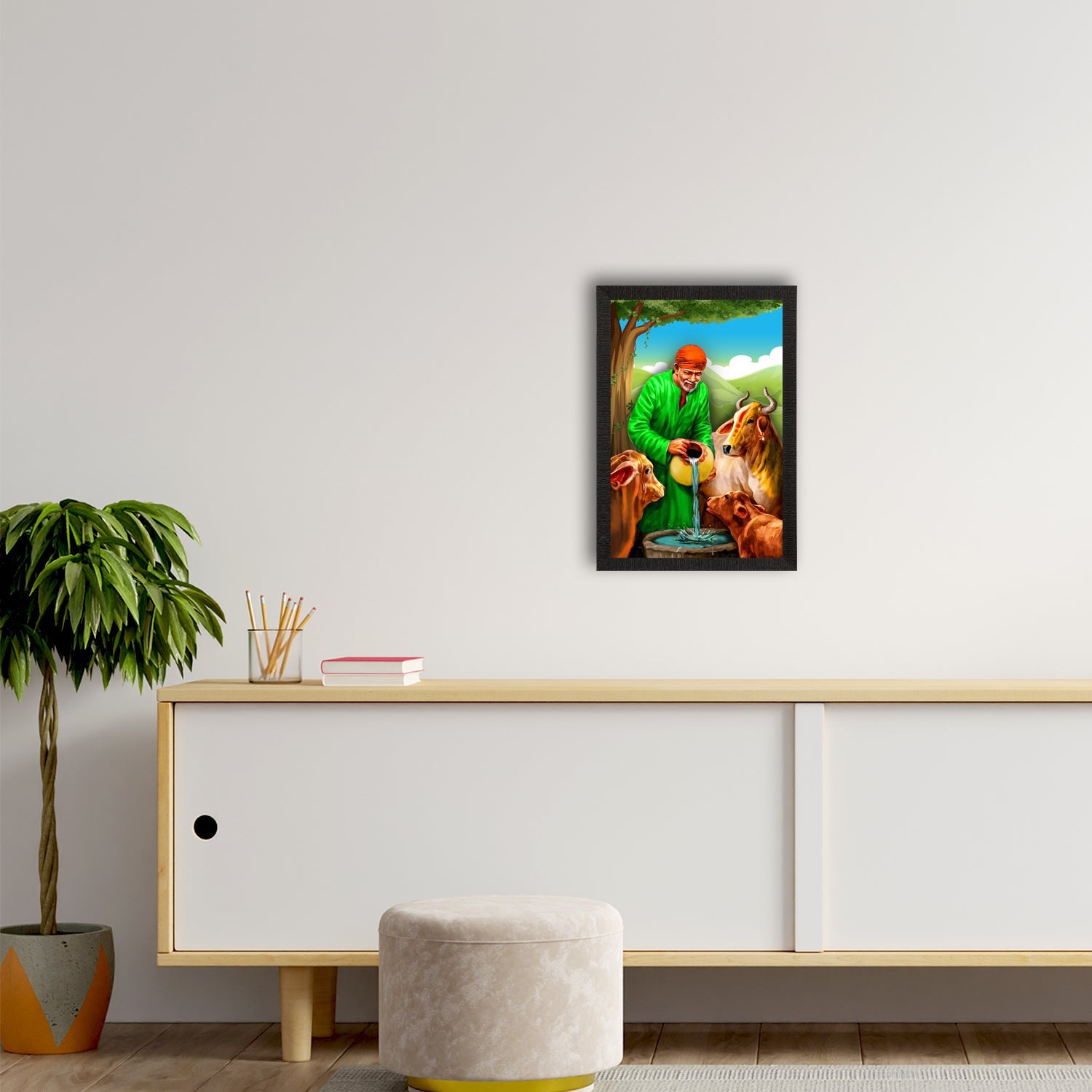 Sai Baba Satin Matt Texture UV Art Painting Kafalo