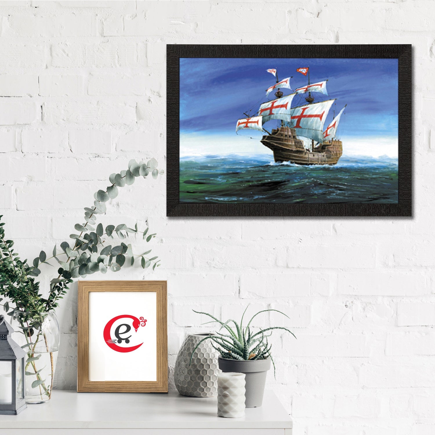 Sailing Vintage Ship in Ocean Satin Matt Texture UV Art Painting Kafalo