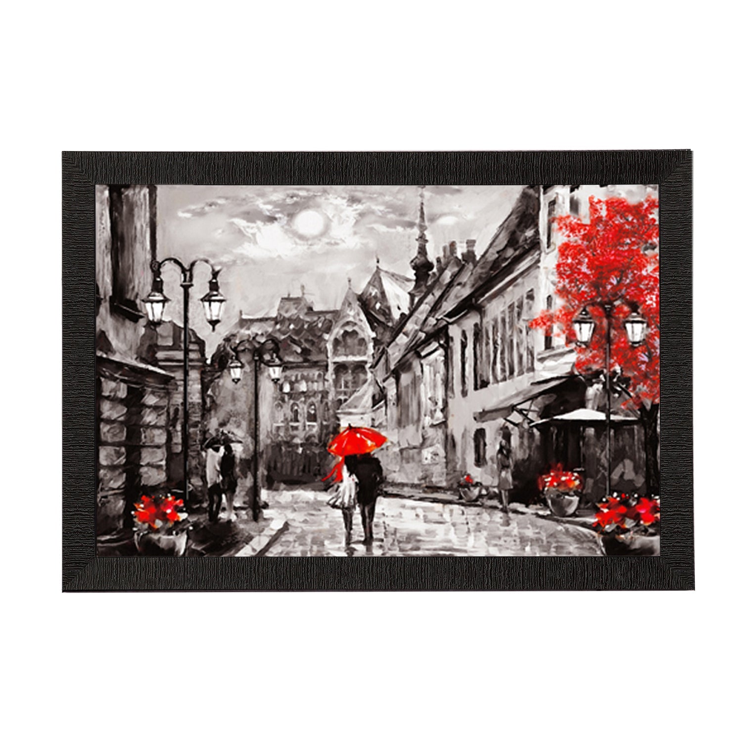 Couple under Red Umbrella Satin Matt Texture UV Art Painting Kafalo