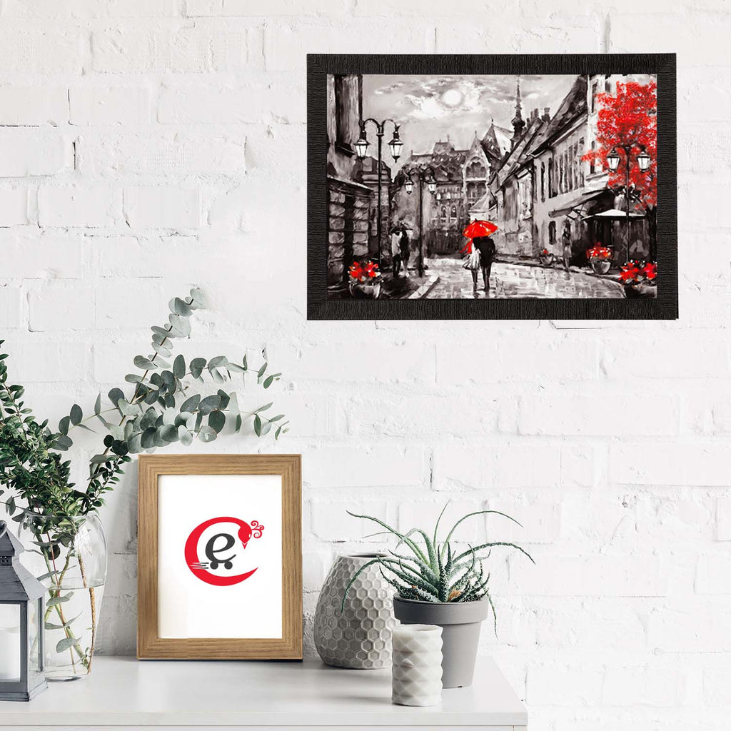 Couple under Red Umbrella Satin Matt Texture UV Art Painting Kafalo
