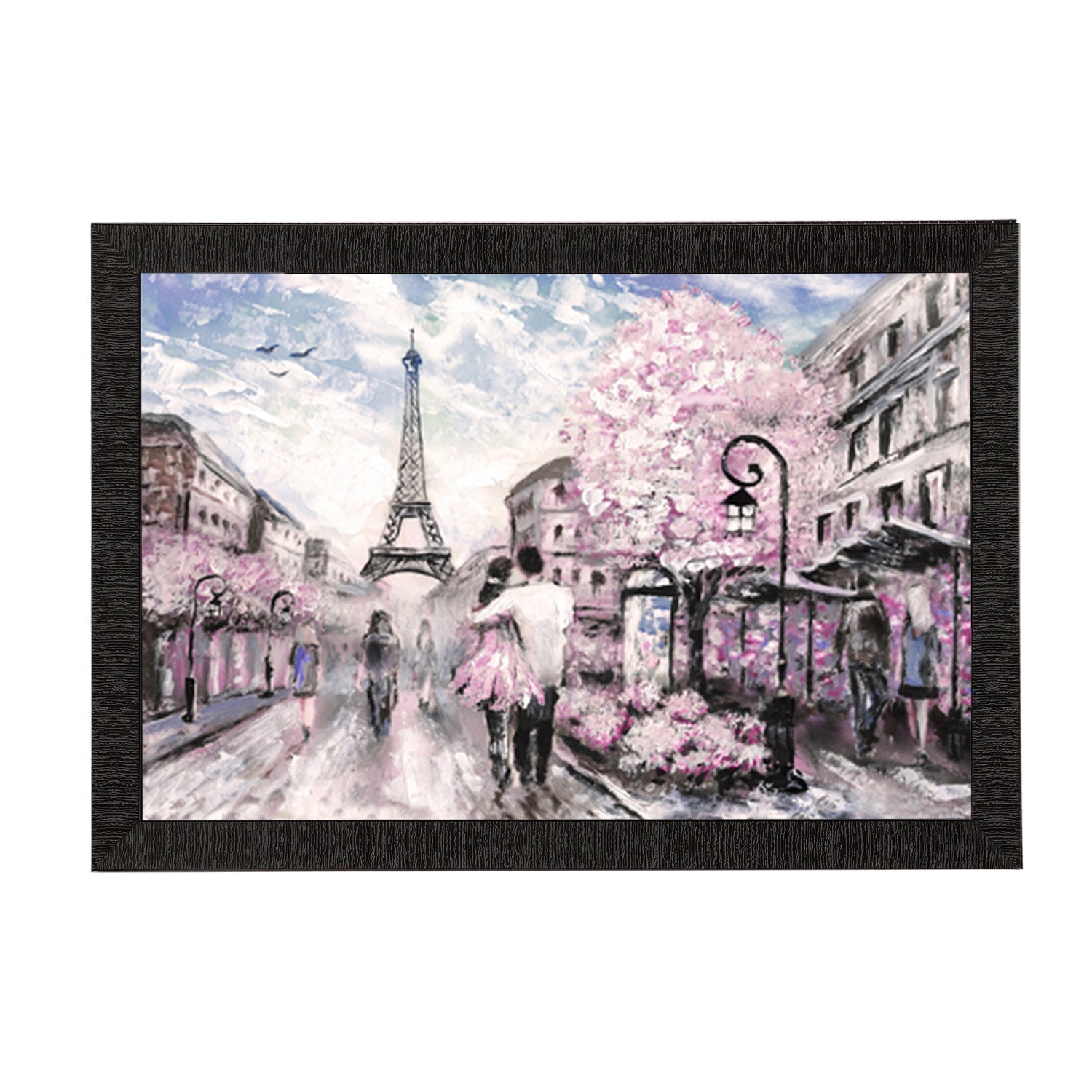 Couple walking in front of Eiffel Tower Satin Matt Texture UV Art Painting