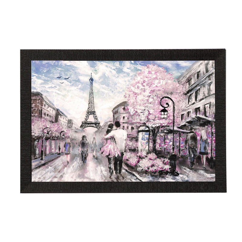 Couple walking in front of Eiffel Tower Satin Matt Texture UV Art Painting