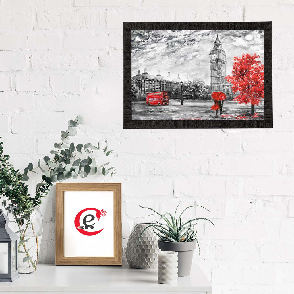 Couple under Red Umbrella Satin Matt Texture UV Art Painting