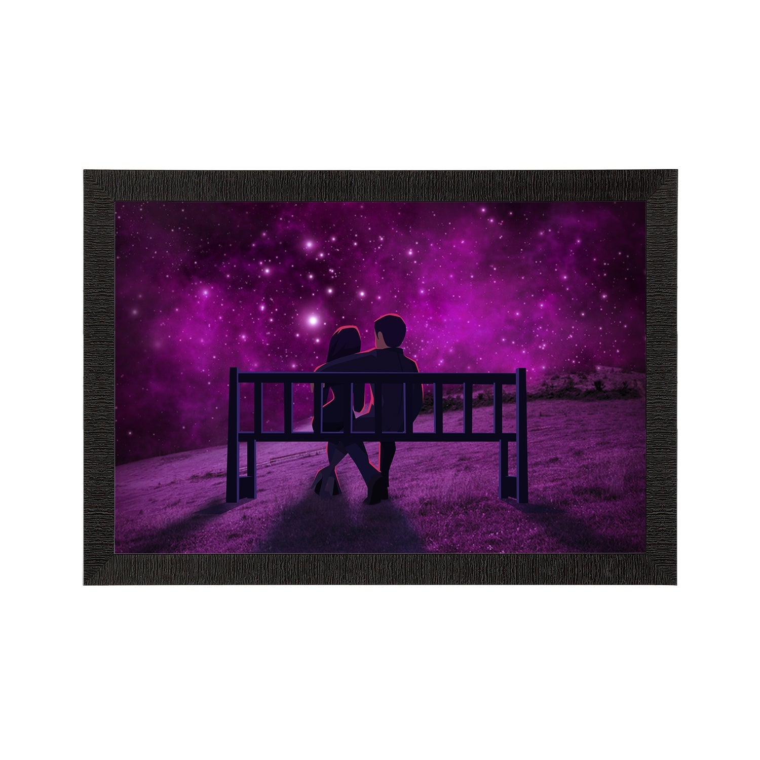 Couple Sitting on Bench during Night under Stars light Satin Matt Texture UV Art Painting Kafalo