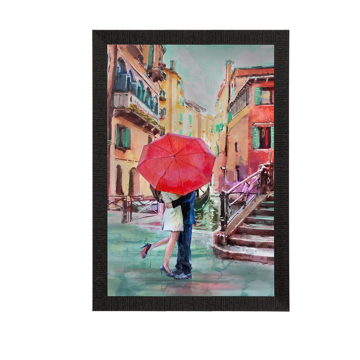 Romantic Couple Under Umbrella Love Theme Satin Matt Texture UV Art Painting Kafalo