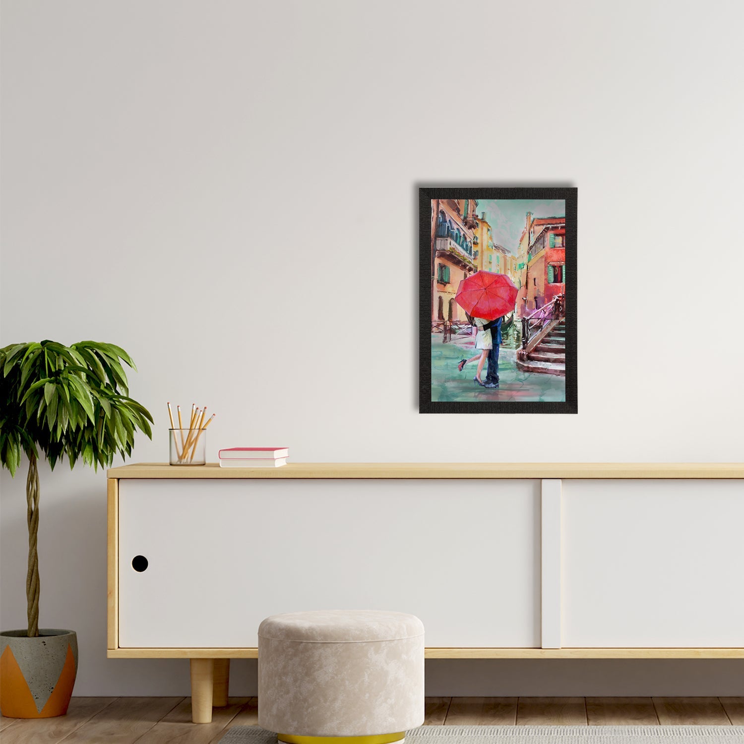 Romantic Couple Under Umbrella Love Theme Satin Matt Texture UV Art Painting Kafalo