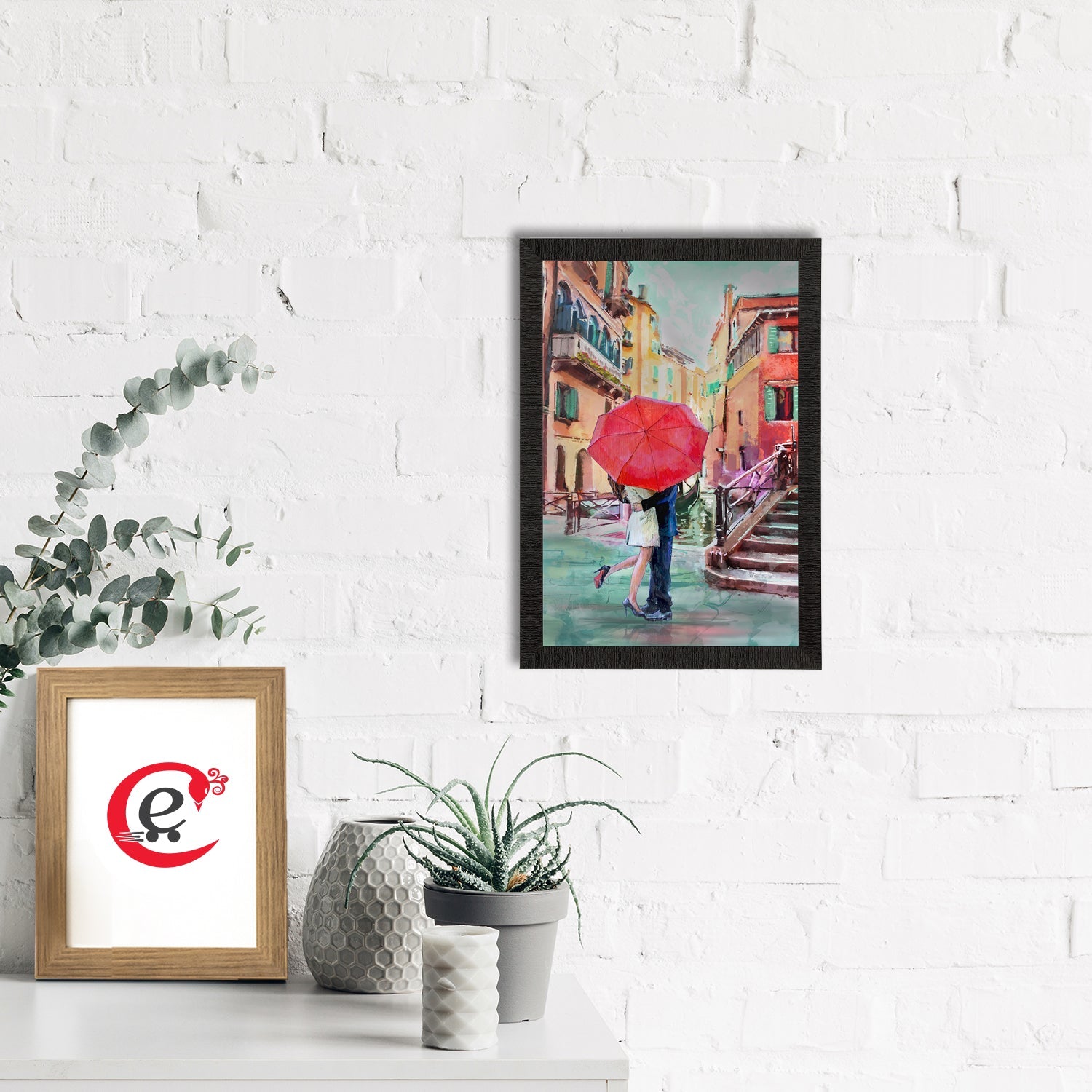 Romantic Couple Under Umbrella Love Theme Satin Matt Texture UV Art Painting Kafalo
