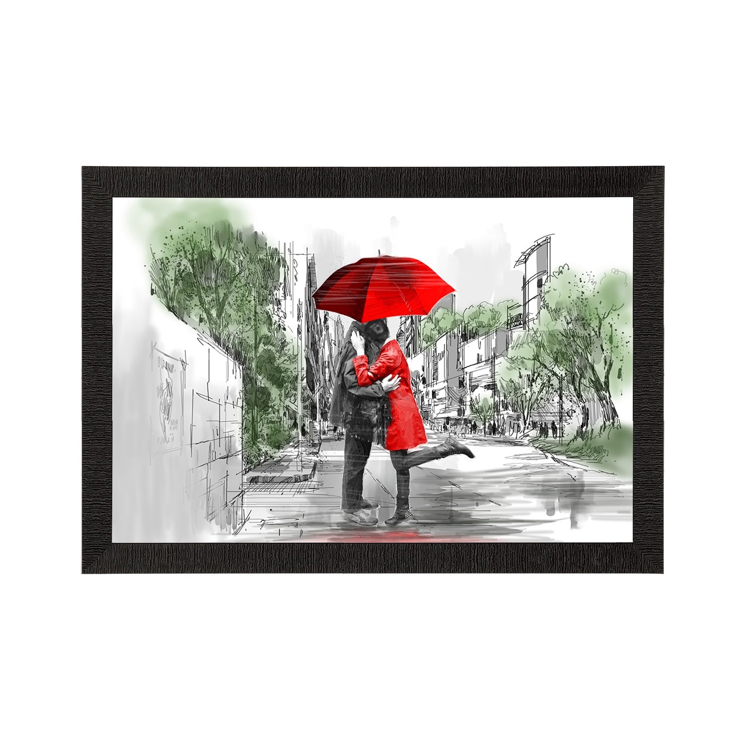 Romantic Couple Under Umbrella Love Theme Satin Matt Texture UV Art Painting Kafalo