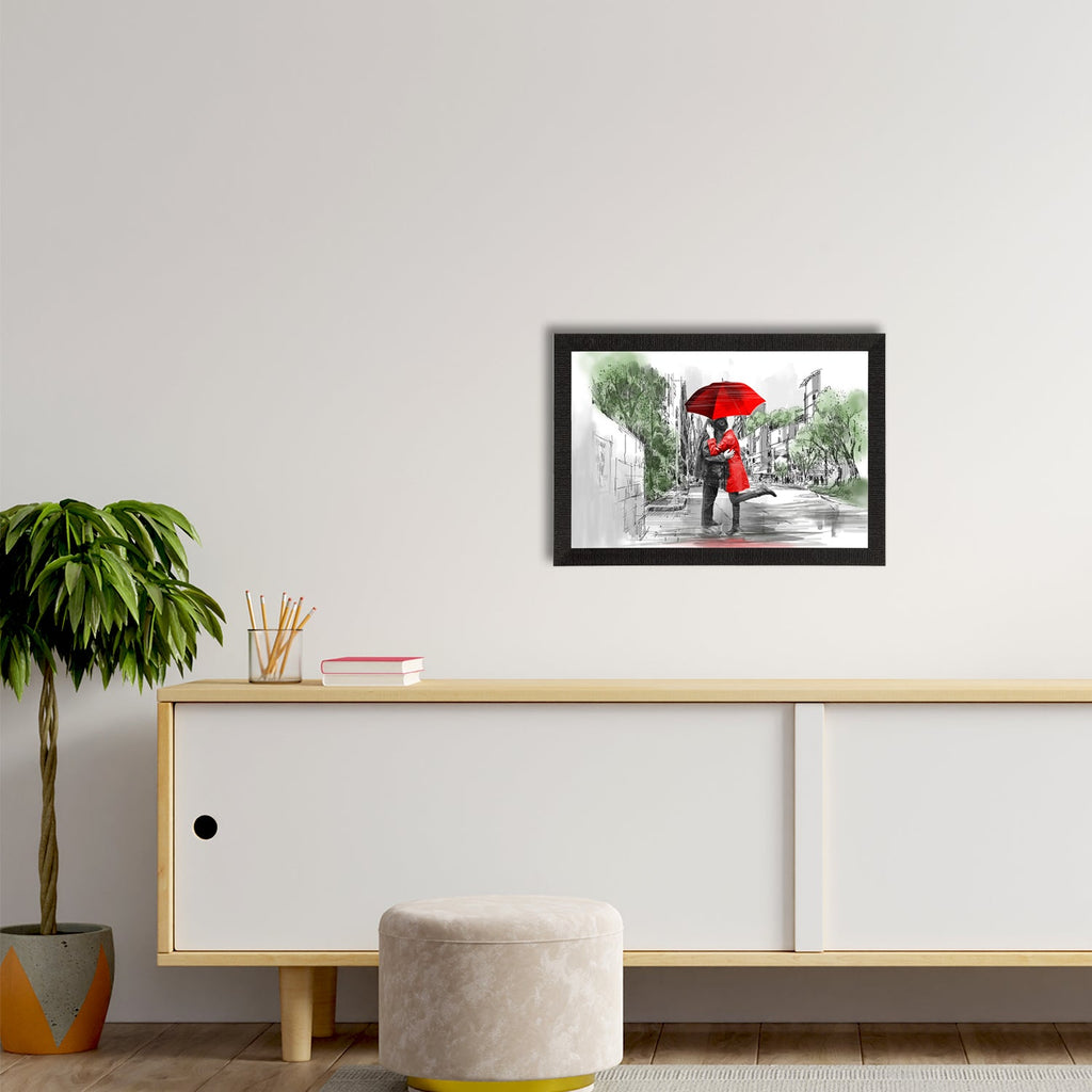 Romantic Couple Under Umbrella Love Theme Satin Matt Texture UV Art Painting Kafalo