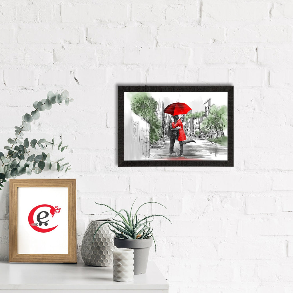 Romantic Couple Under Umbrella Love Theme Satin Matt Texture UV Art Painting Kafalo