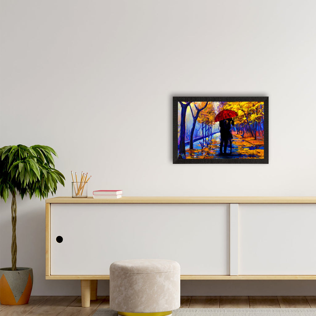 Romantic Couple Under Umbrella Love Theme Satin Matt Texture UV Art Painting Kafalo