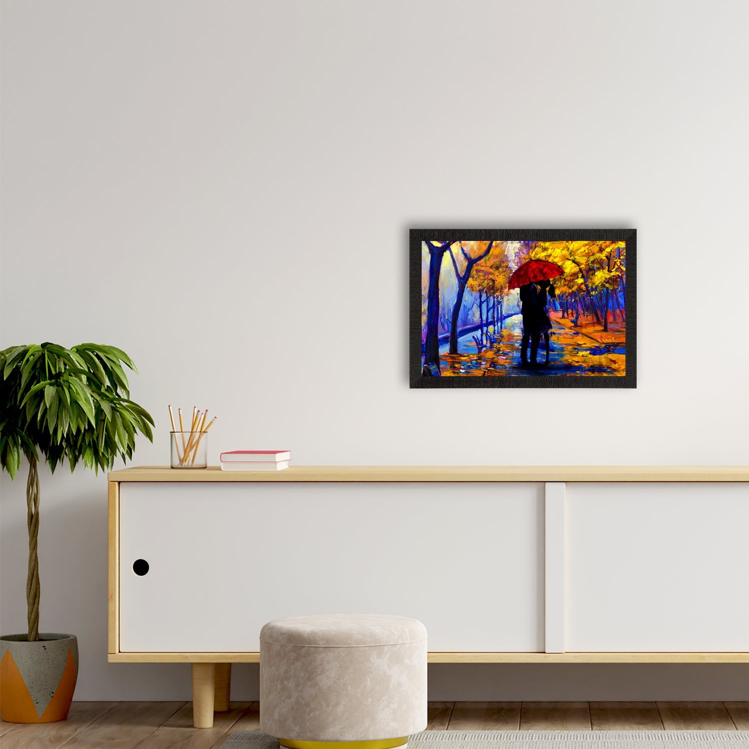 Romantic Couple Under Umbrella Love Theme Satin Matt Texture UV Art Painting Kafalo
