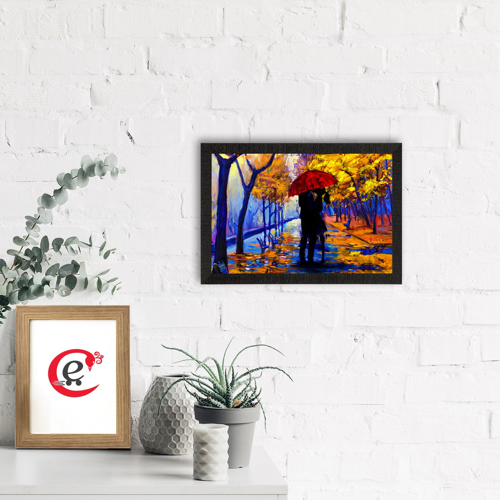 Romantic Couple Under Umbrella Love Theme Satin Matt Texture UV Art Painting Kafalo