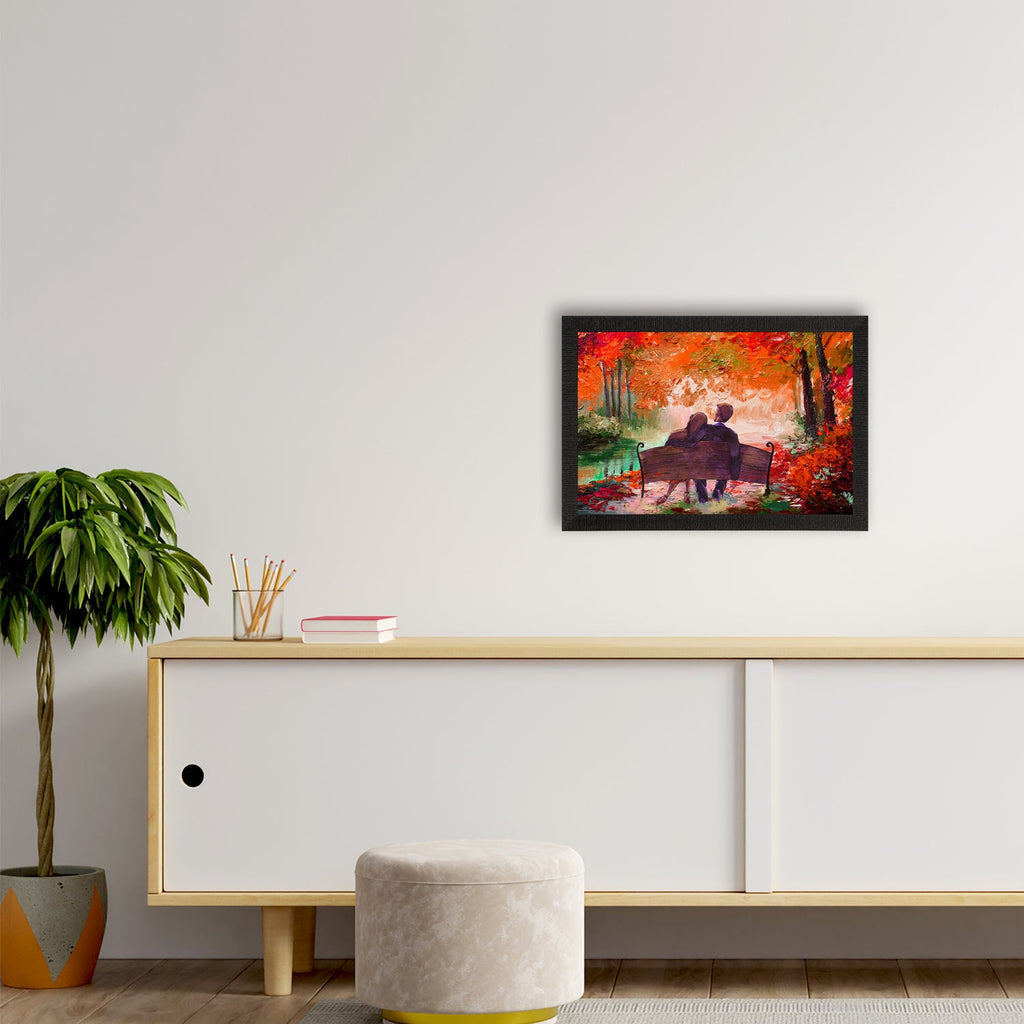 Romantic Couple Sitting on Bench Love Theme Satin Matt Texture UV Art Painting Kafalo