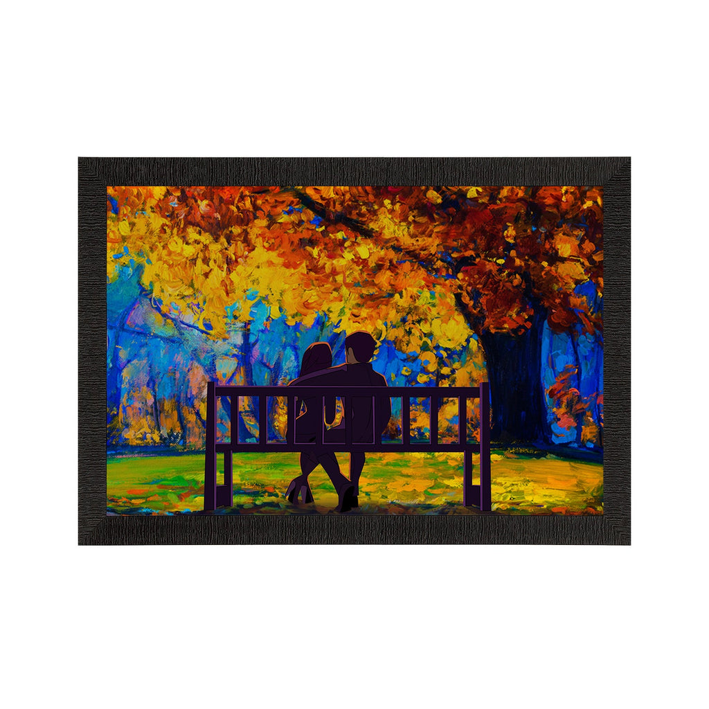 Romantic Couple Sitting on Bench Valentine Theme Satin Matt Texture UV Art Painting Kafalo