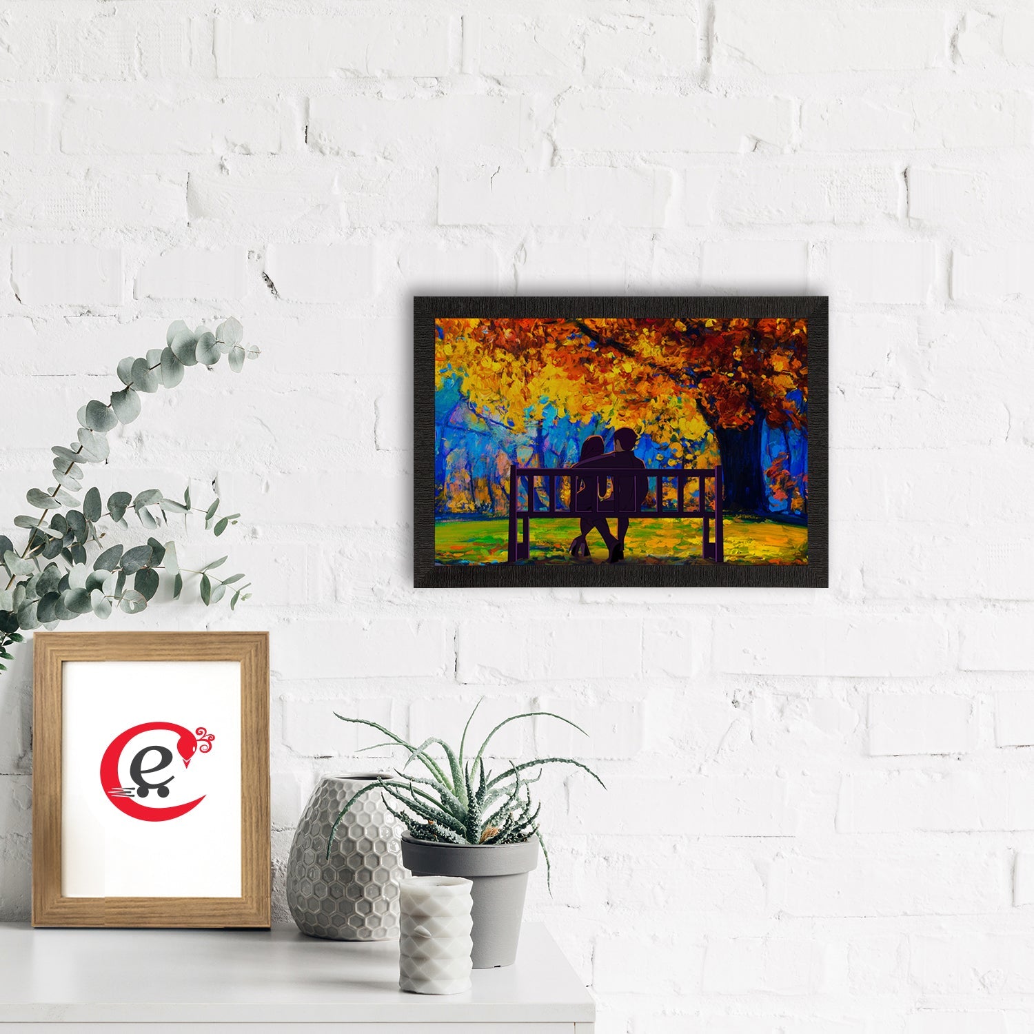 Romantic Couple Sitting on Bench Valentine Theme Satin Matt Texture UV Art Painting Kafalo