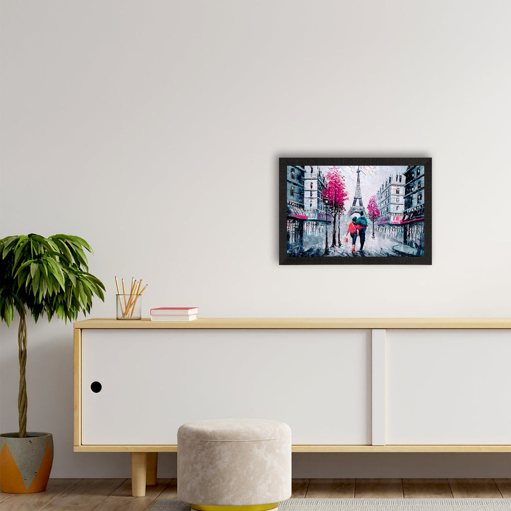Romantic Couple In Front of Eiffel Tower Valentine Theme Satin Matt Texture UV Art Painting Kafalo