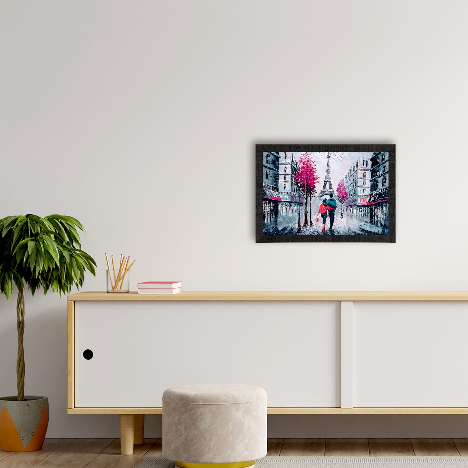 Romantic Couple In Front of Eiffel Tower Valentine Theme Satin Matt Texture UV Art Painting Kafalo