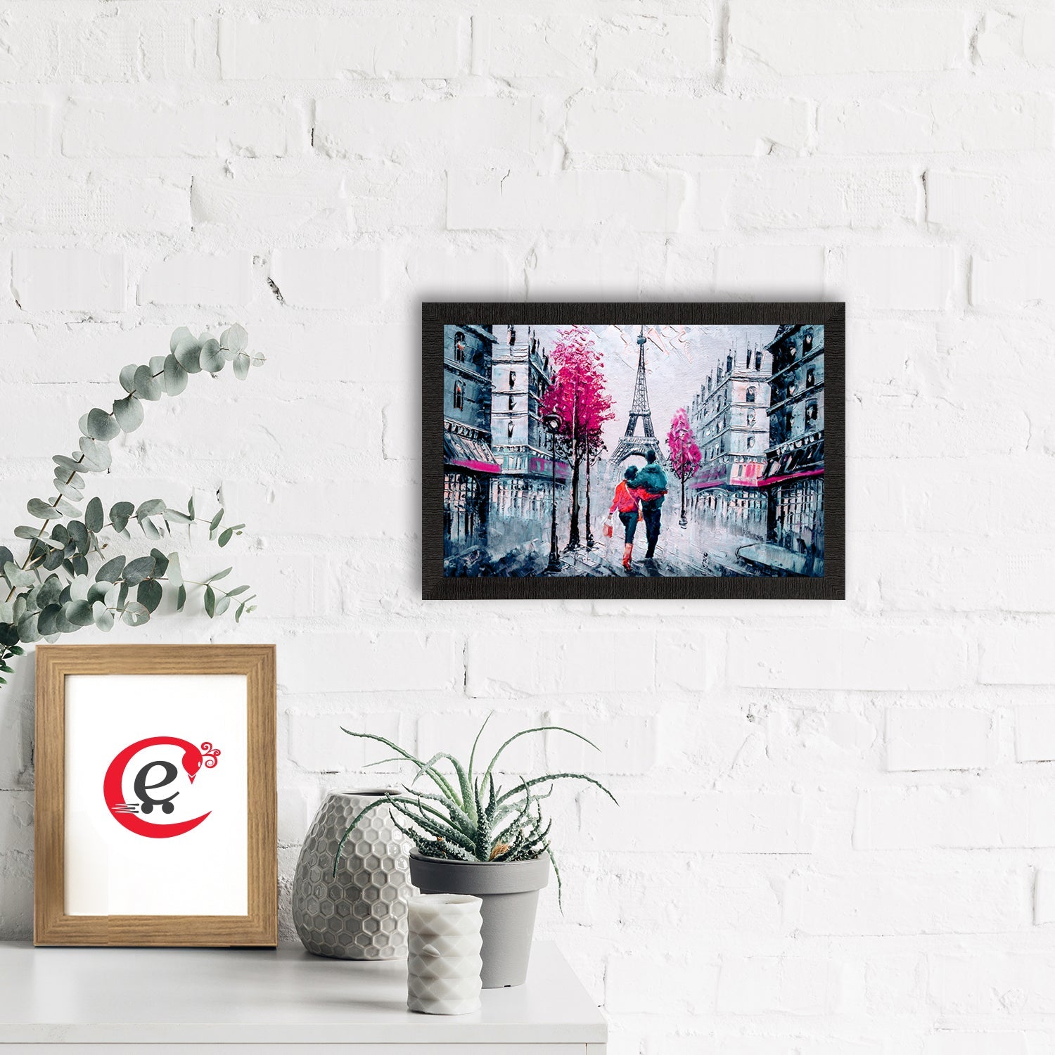 Romantic Couple In Front of Eiffel Tower Valentine Theme Satin Matt Texture UV Art Painting Kafalo