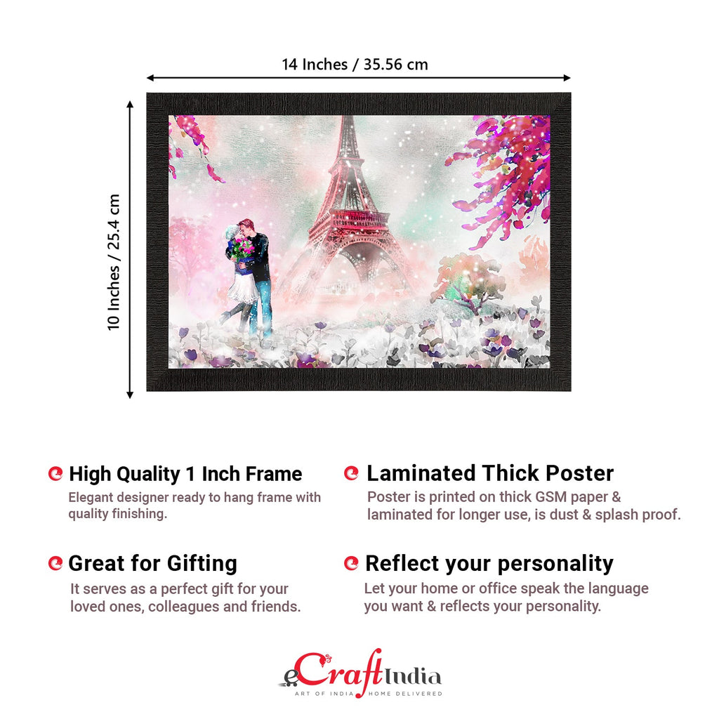 Kissing Romantic Couple In Front of Eiffel Tower Valentine Theme Satin Matt Texture UV Art Painting Kafalo