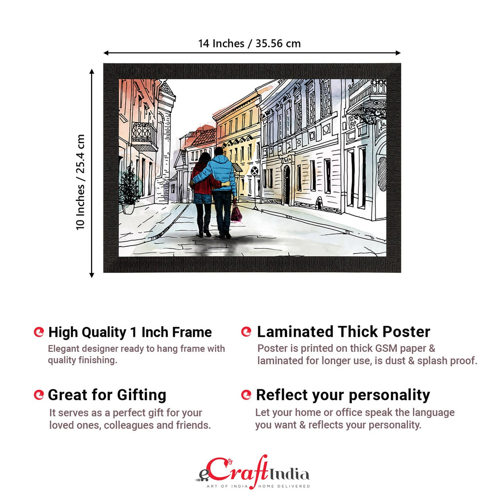 Romantic Couple Walking on Streets Valentine Theme Satin Matt Texture UV Art Painting Kafalo