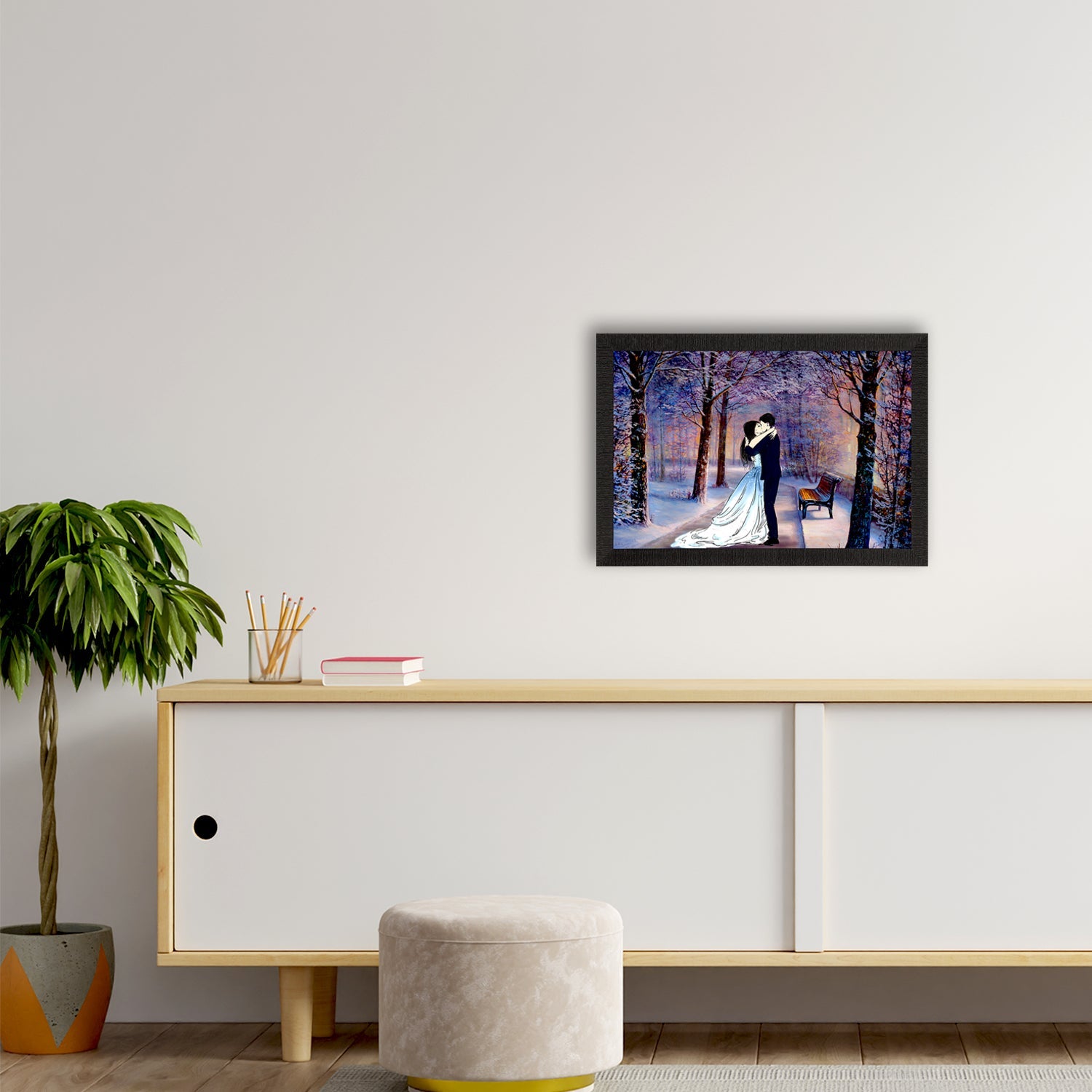 Kissing Romantic Couple Artistic View Valentine Theme Satin Matt Texture UV Art Painting Kafalo