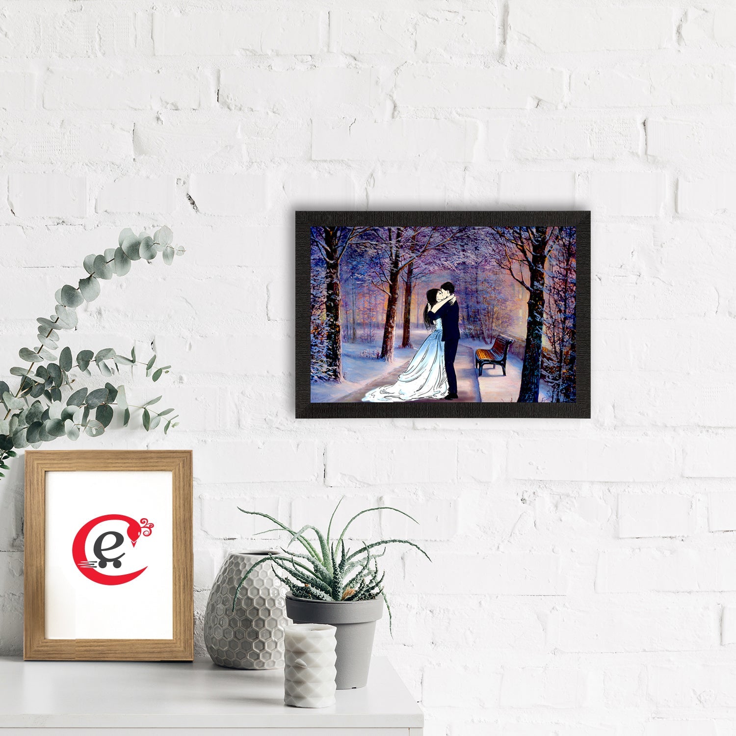 Kissing Romantic Couple Artistic View Valentine Theme Satin Matt Texture UV Art Painting Kafalo