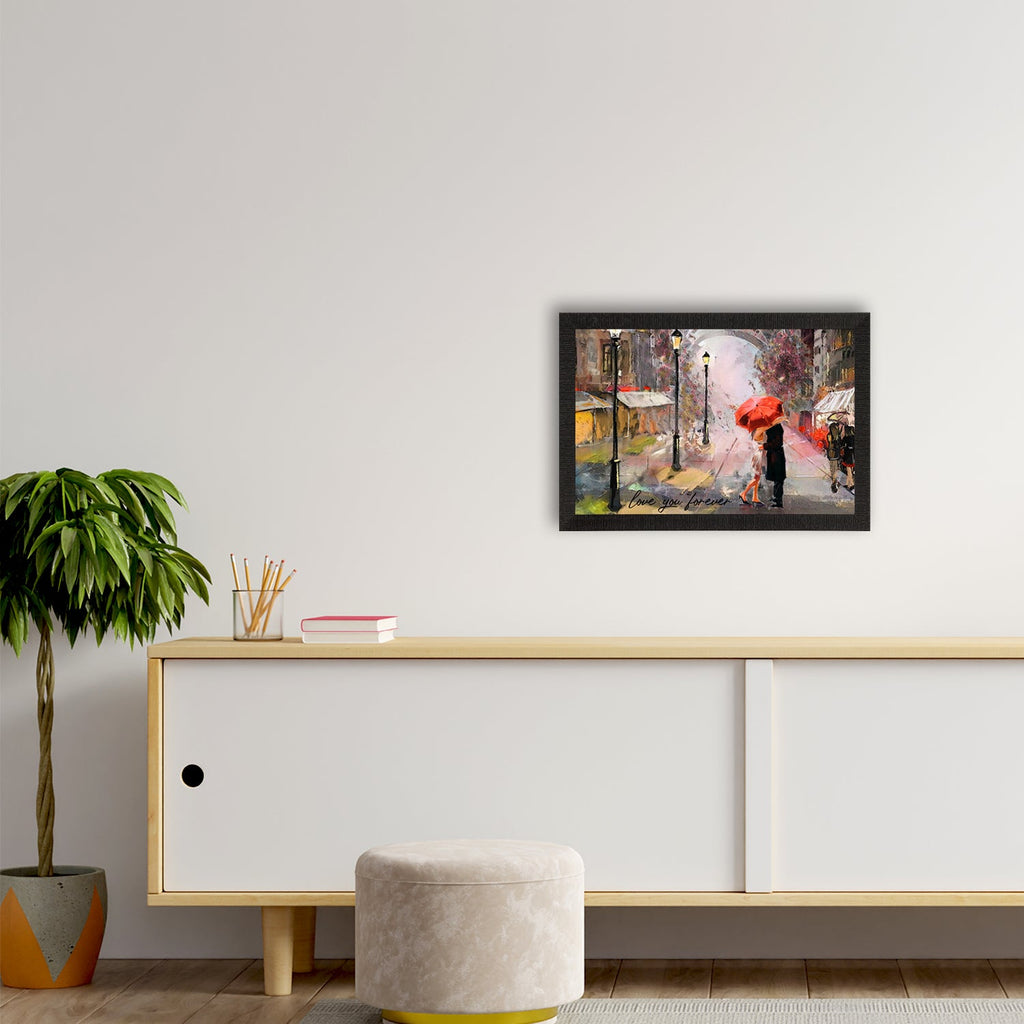 Romantic Couple Under Umbrella Love Theme Satin Matt Texture UV Art Painting Kafalo