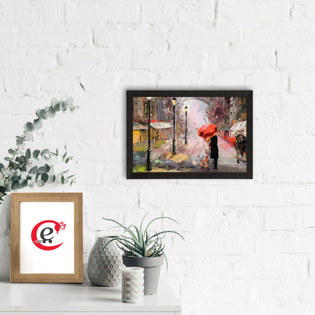 Romantic Couple Under Umbrella Love Theme Satin Matt Texture UV Art Painting Kafalo