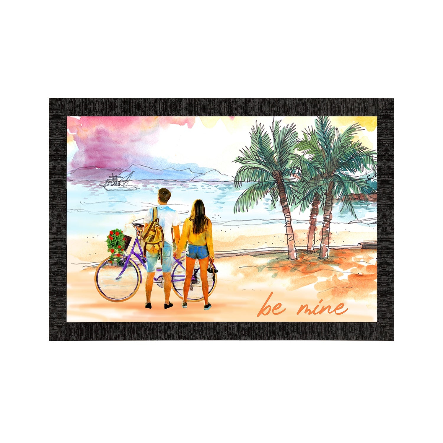 Romantic Couple on Beach Satin Matt Texture UV Art Painting Kafalo