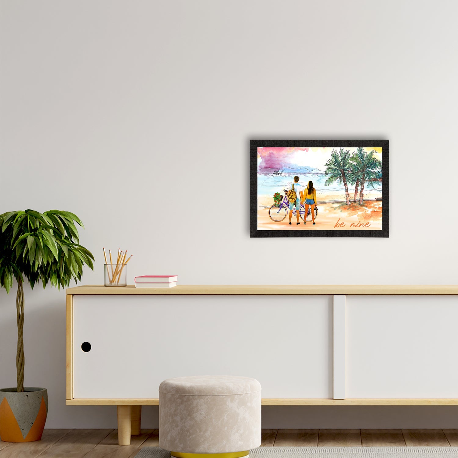 Romantic Couple on Beach Satin Matt Texture UV Art Painting Kafalo