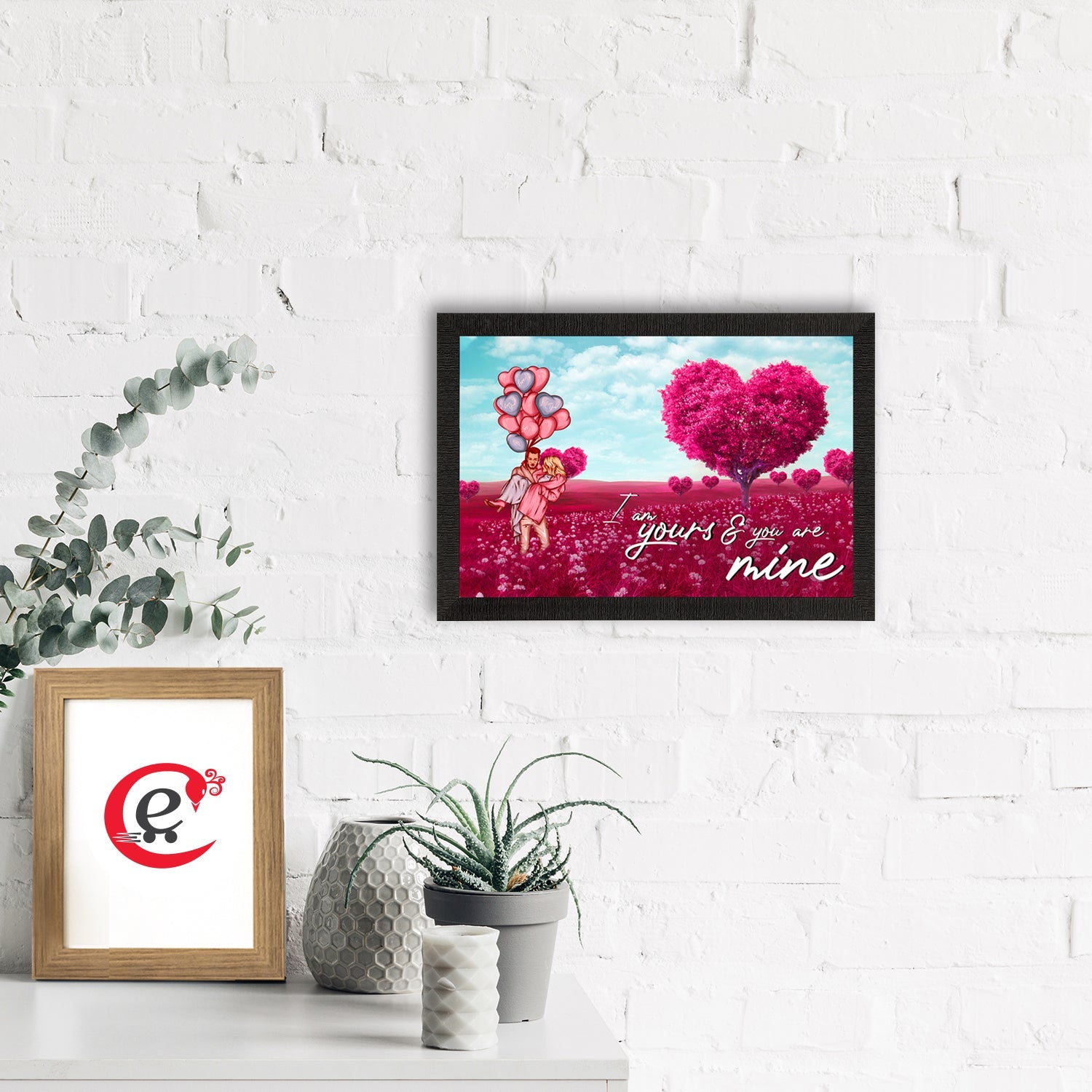 "I am yours and you are mine" Romantic Couple with Balloons Love Theme Satin Matt Texture UV Art Painting Kafalo