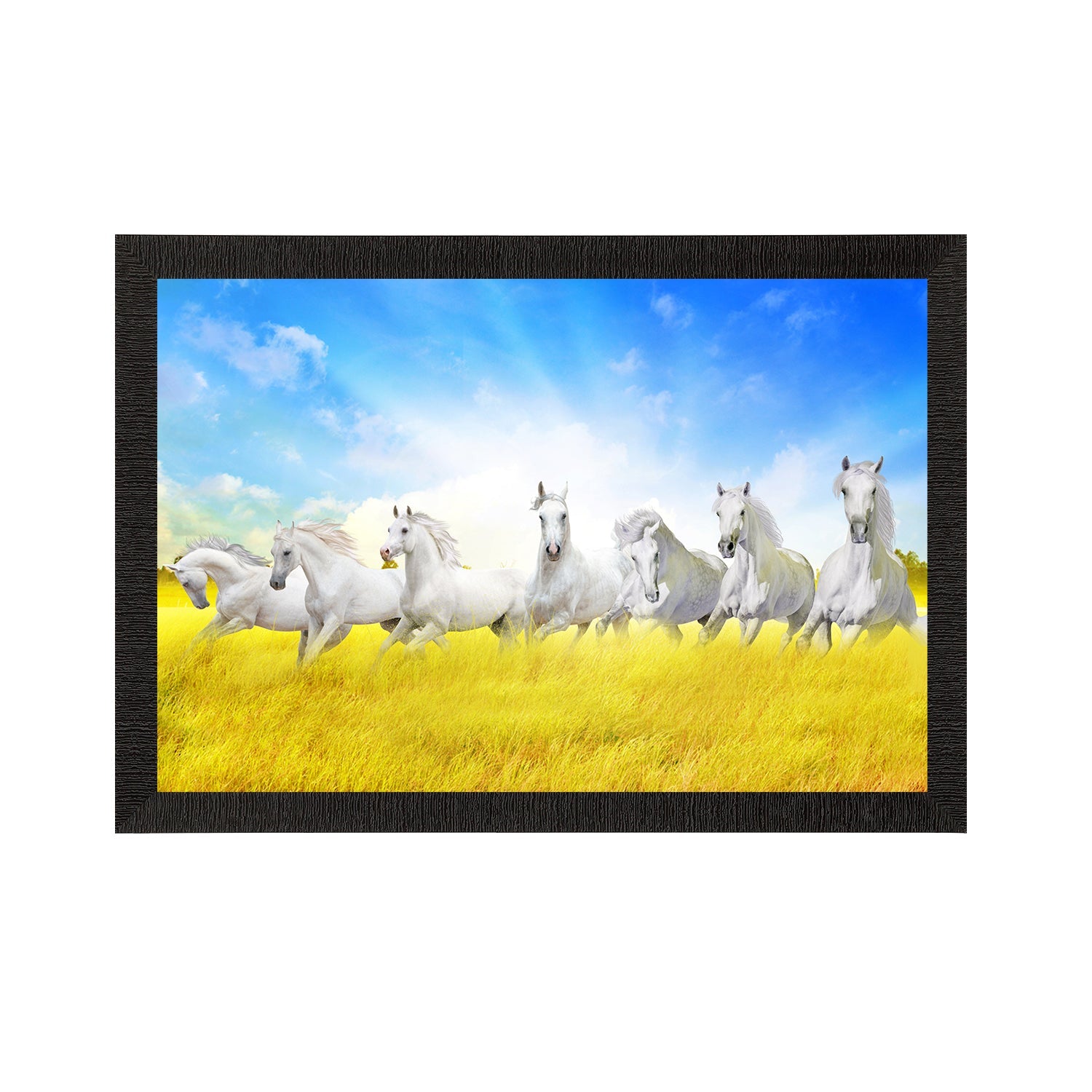 7 White Running Horses Painting Digital Printed Animal Wall Art Kafalo
