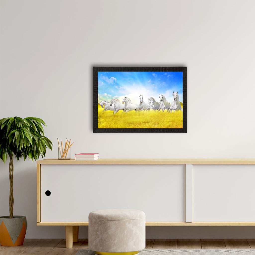 7 White Running Horses Painting Digital Printed Animal Wall Art Kafalo