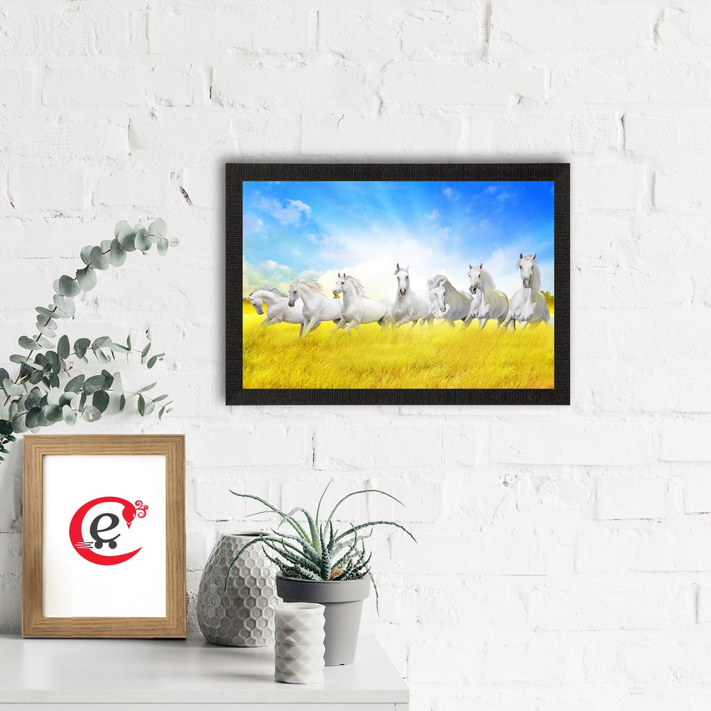 7 White Running Horses Painting Digital Printed Animal Wall Art Kafalo