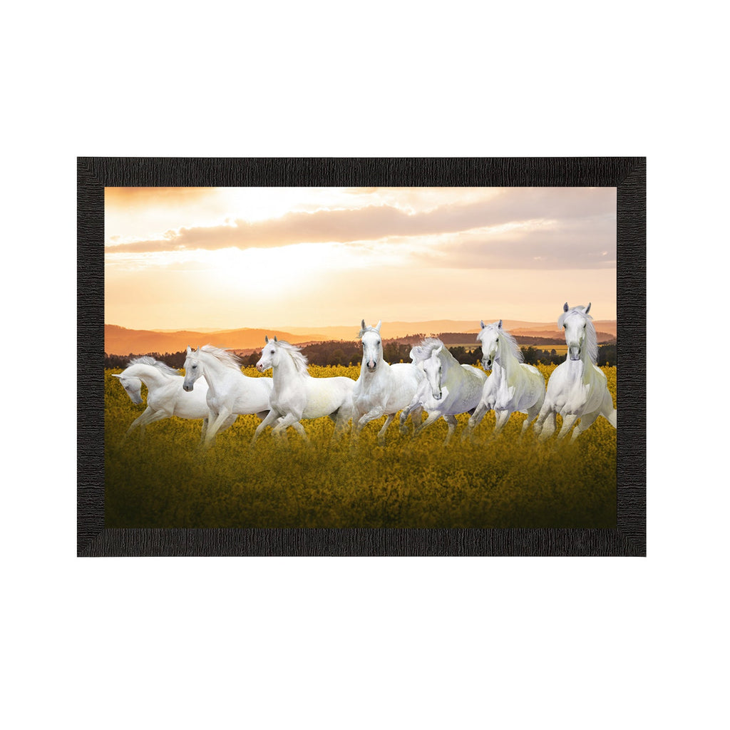 7 White Running Horses Painting Digital Printed Animal Wall Art Kafalo