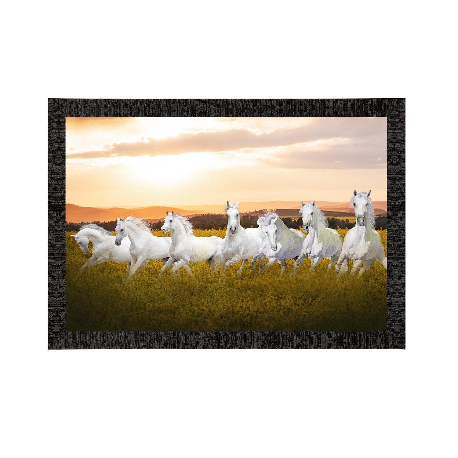 7 White Running Horses Painting Digital Printed Animal Wall Art Kafalo