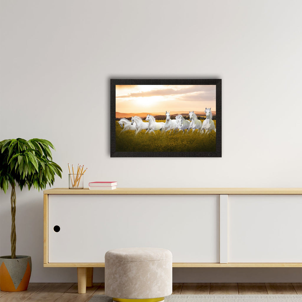 7 White Running Horses Painting Digital Printed Animal Wall Art Kafalo