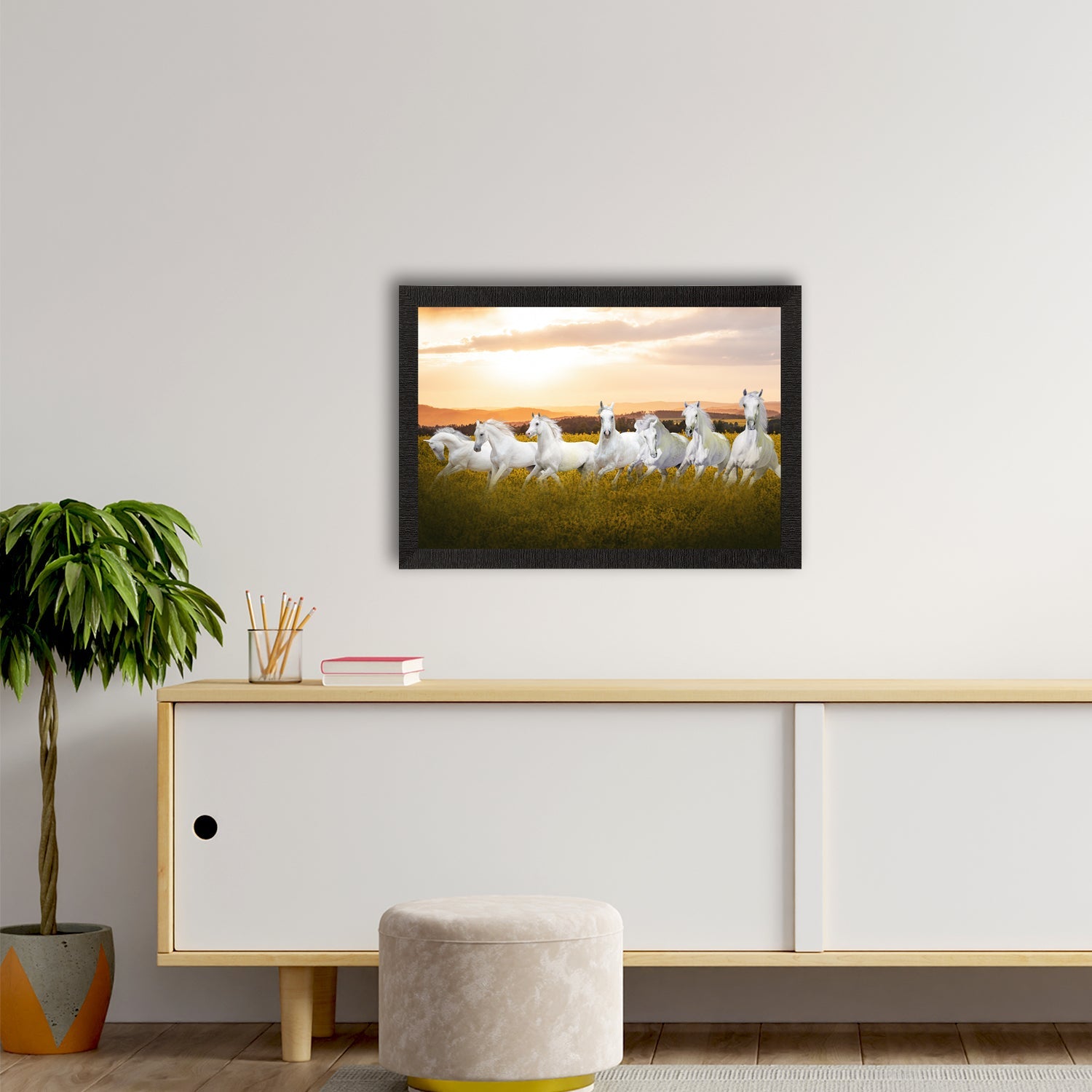7 White Running Horses Painting Digital Printed Animal Wall Art Kafalo