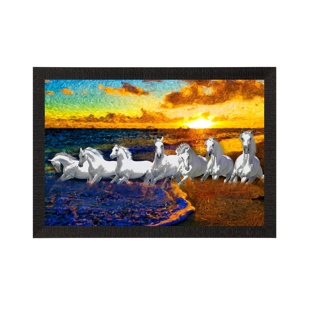7 White Running Horses Painting Digital Printed Animal Wall Art Kafalo