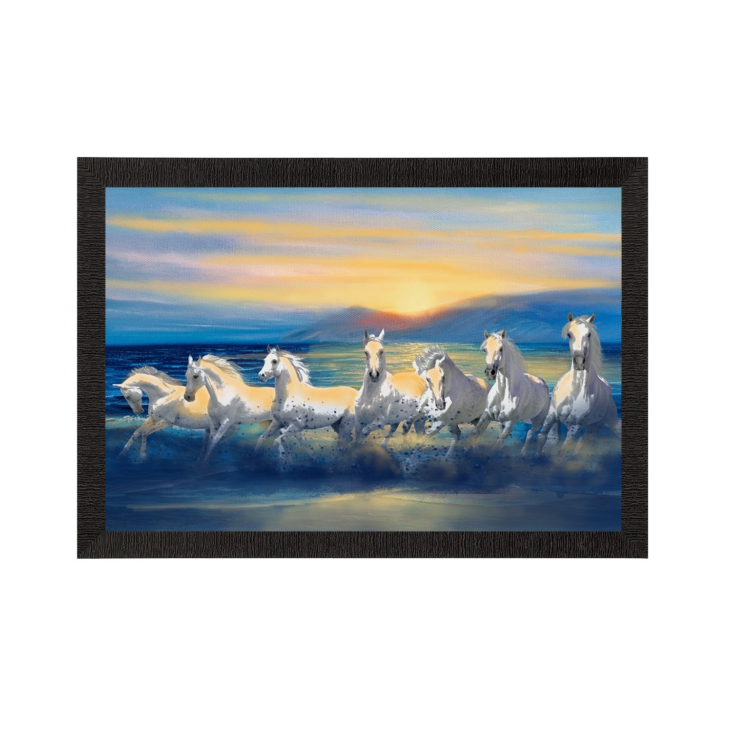 7 White Running Horses Painting Digital Printed Animal Wall Art Kafalo