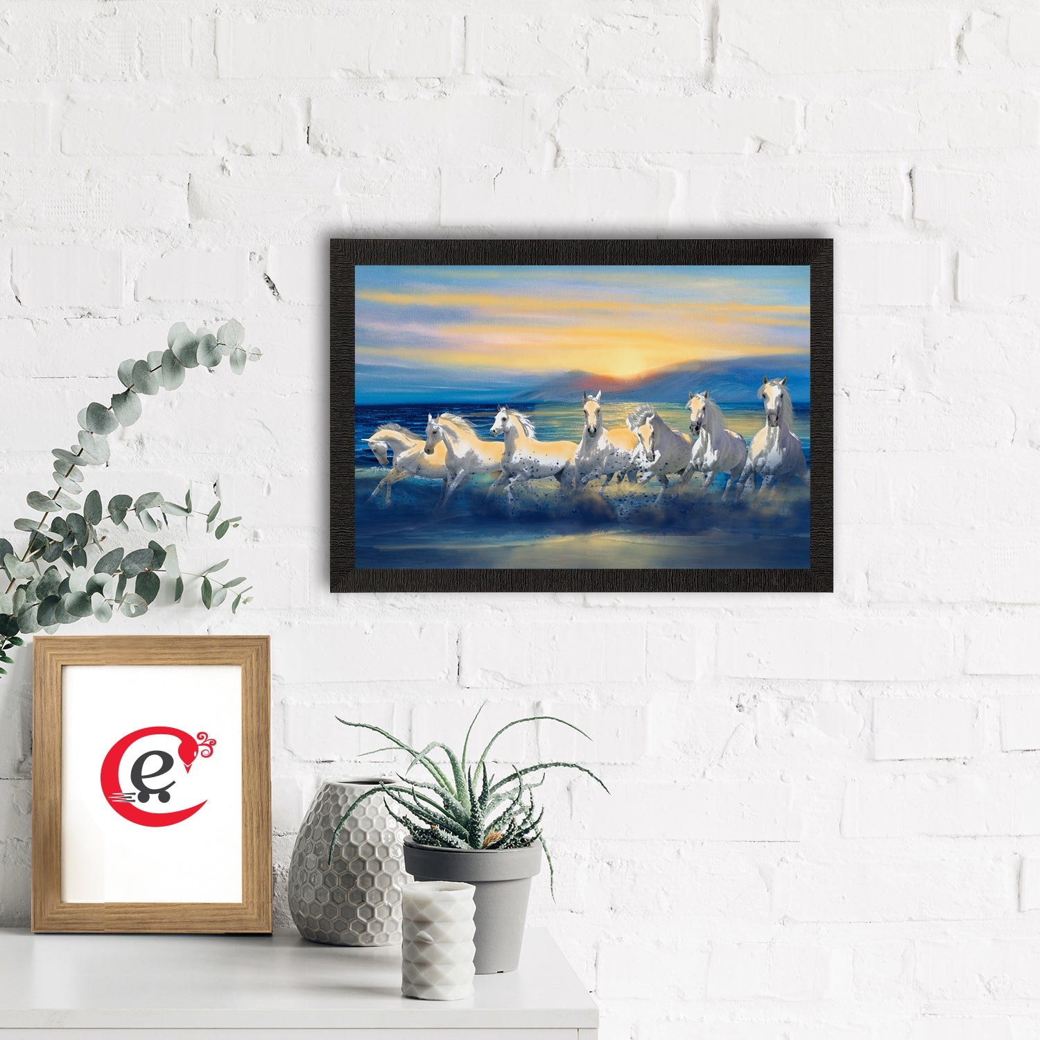 7 White Running Horses Painting Digital Printed Animal Wall Art Kafalo
