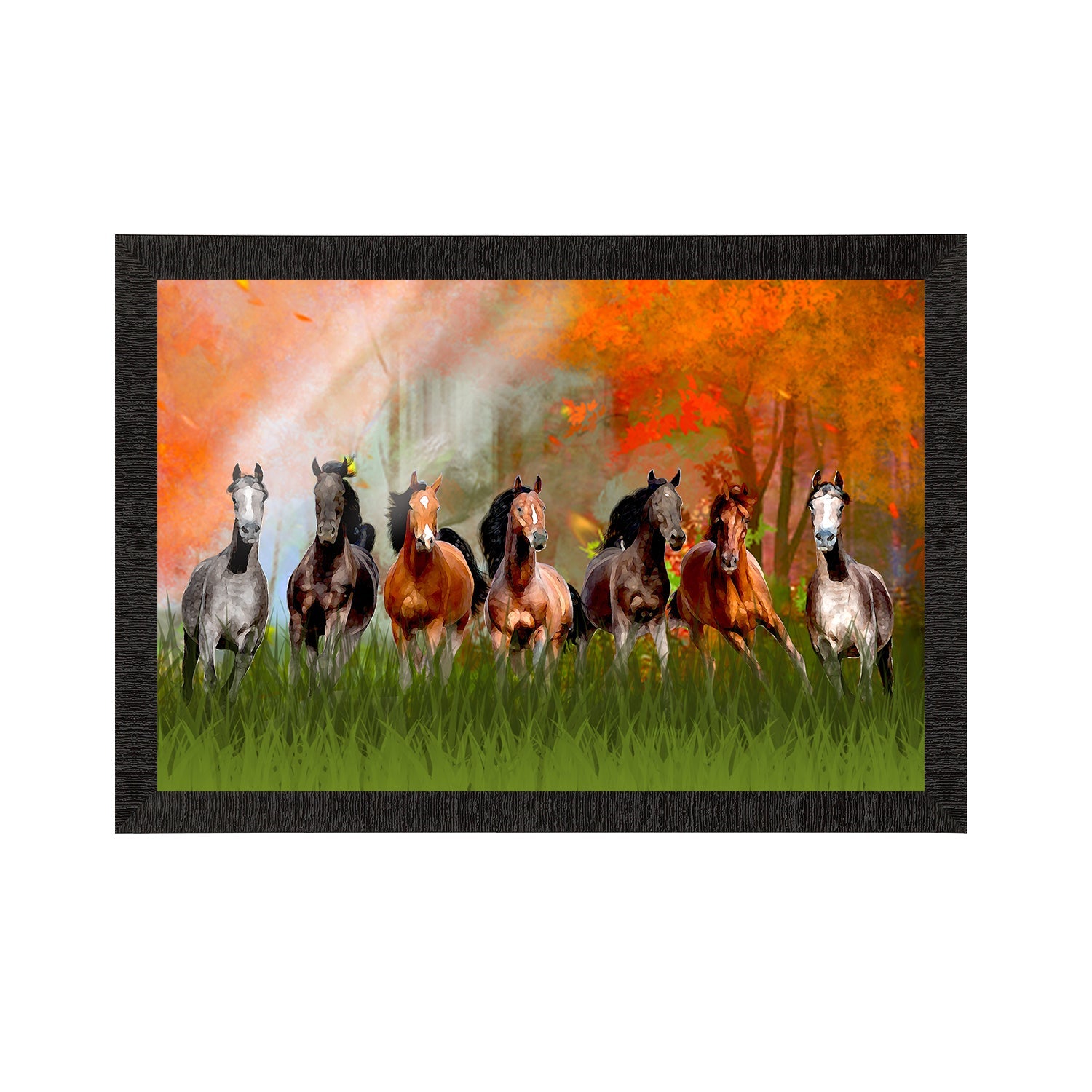 Seven Running Horses Painting Digital Printed Animal Wall Art Kafalo