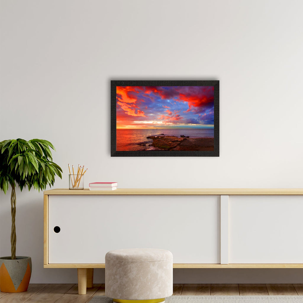 Colorful Sky and Beach Scenic View Satin Matt Texture UV Art Painting Kafalo