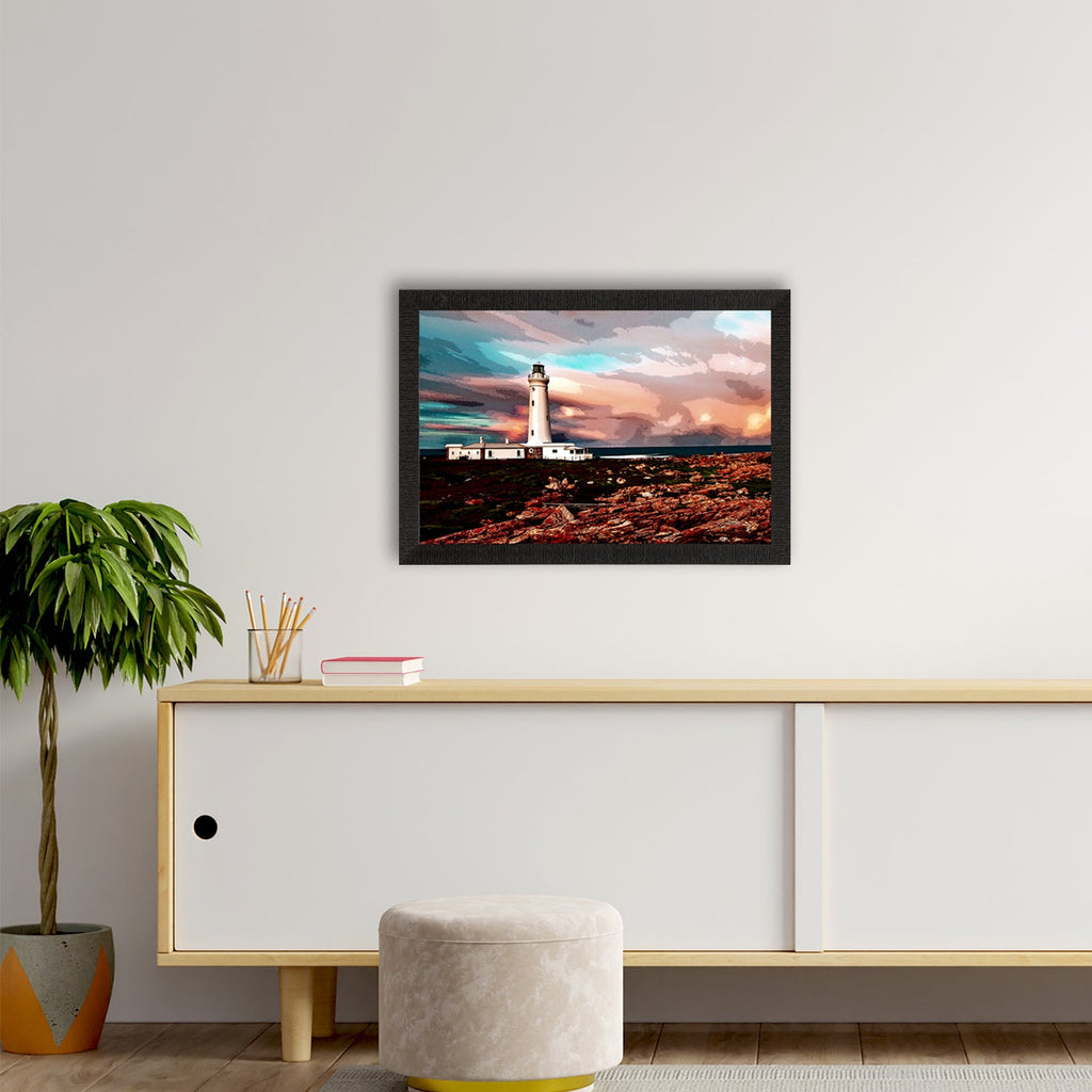 Seaside Lighthouse Scenic View Satin Matt Texture UV Art Painting Kafalo
