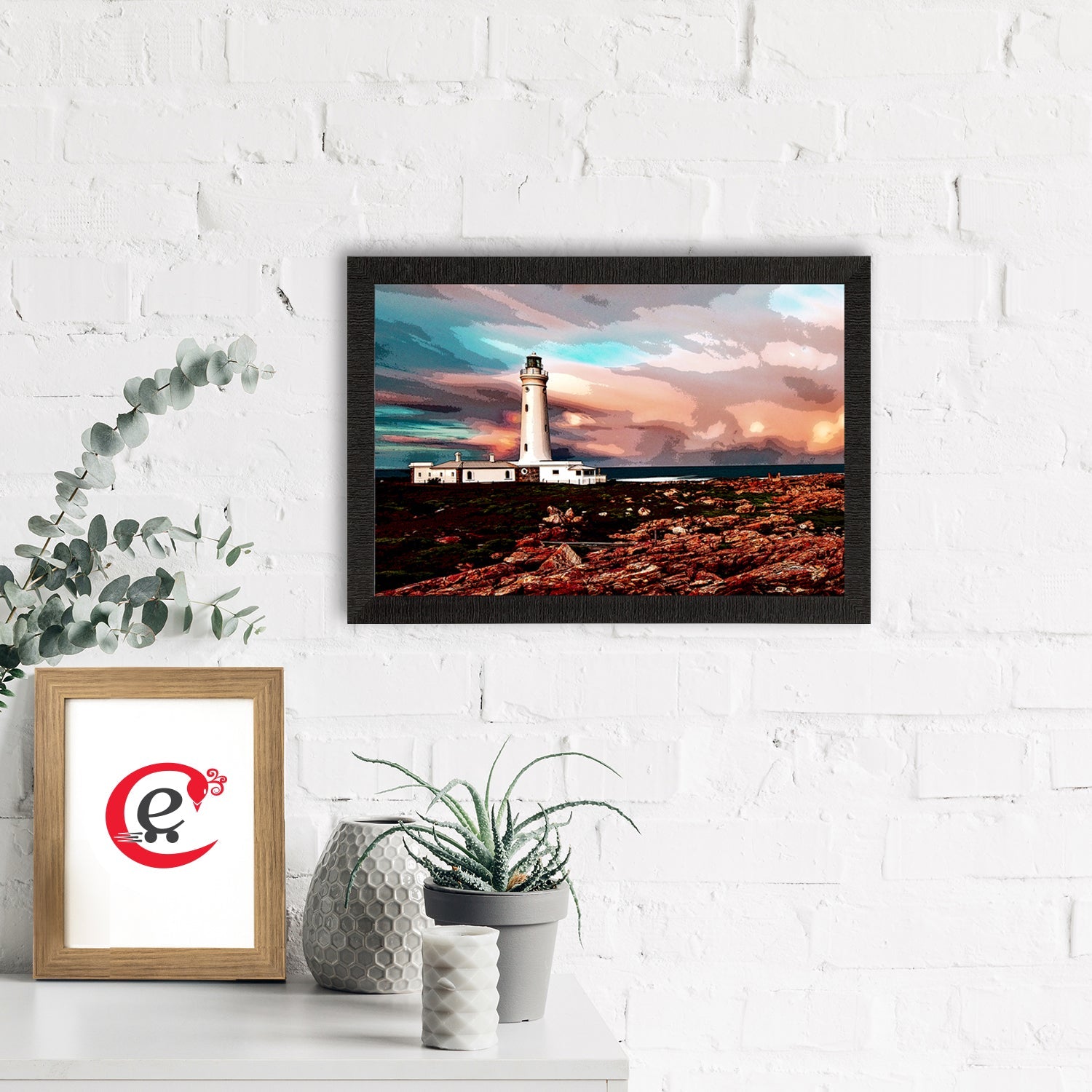 Seaside Lighthouse Scenic View Satin Matt Texture UV Art Painting Kafalo