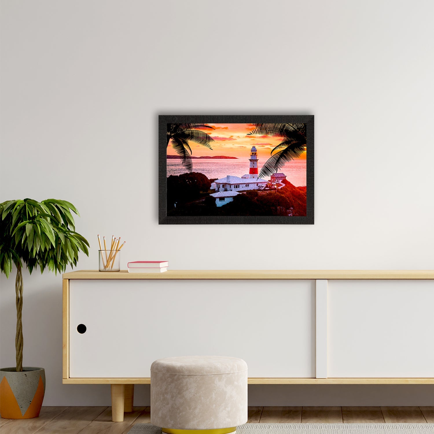 Seaside Lighthouse Scenic View Satin Matt Texture UV Art Painting Kafalo