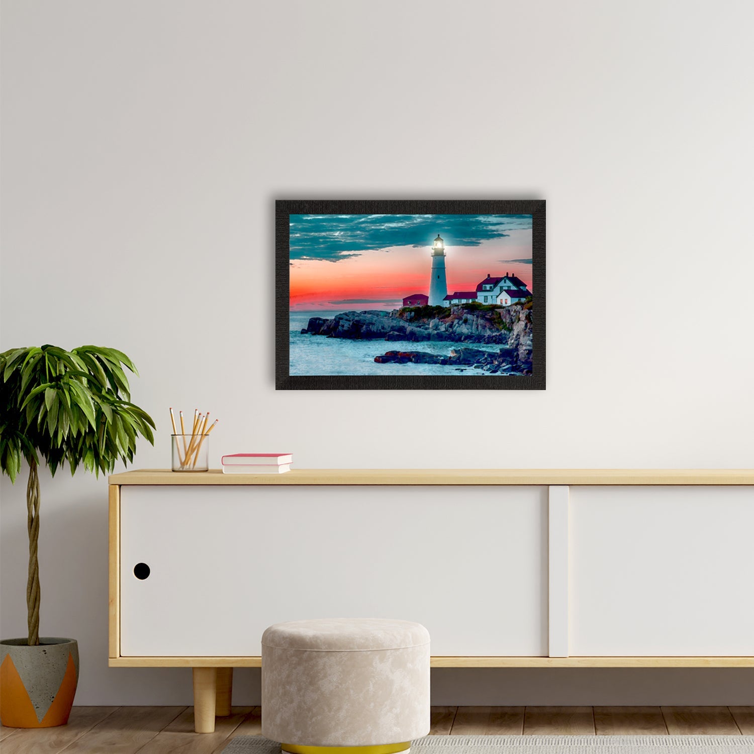 Seaside Lighthouse Scenic View Satin Matt Texture UV Art Painting Kafalo